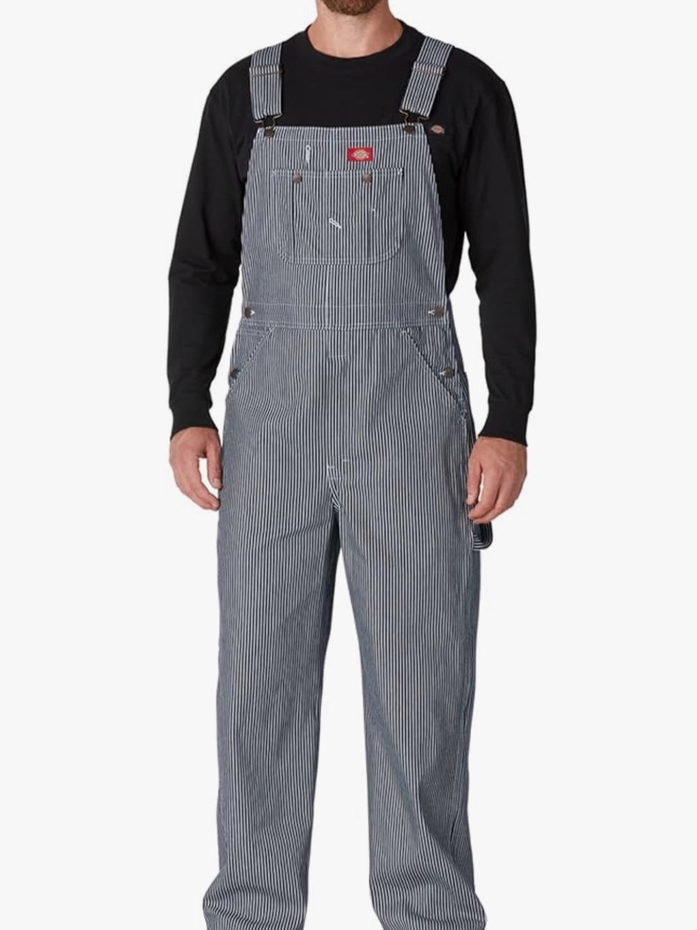 LN - Dickies Men's Navy & White Railroad Stripe Carpenter Overalls/Bibs 34 x 32